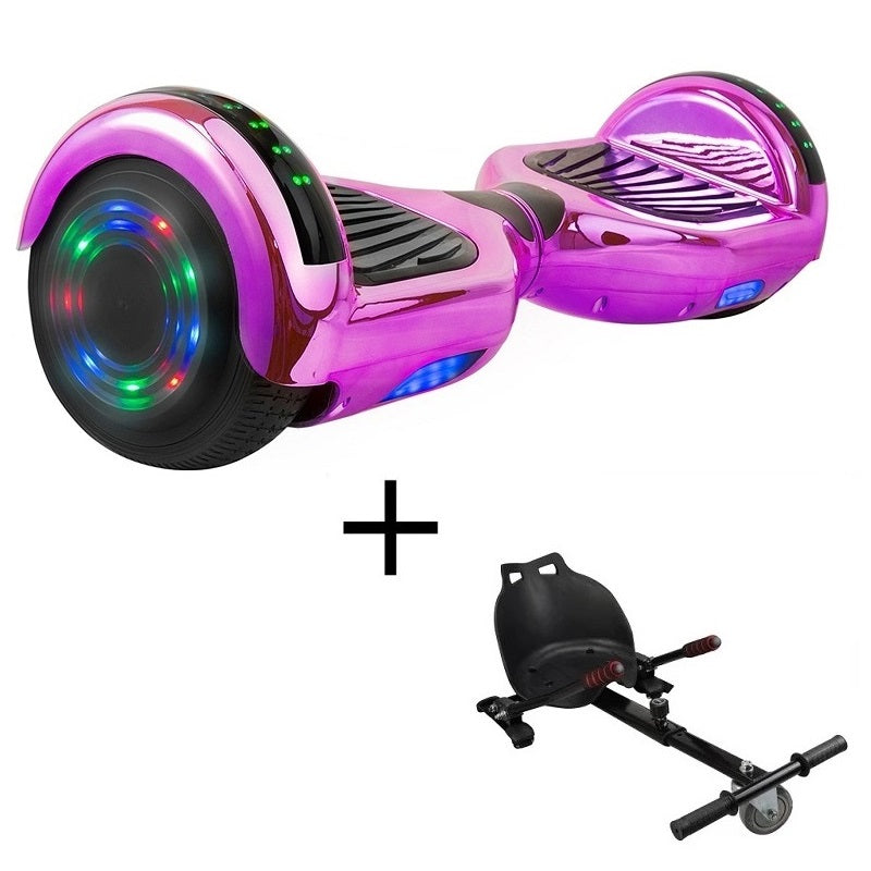 Sale! Chrome Purple 6.5 Inch Hoverboard With LED Wheel + HoverKart Bundle
